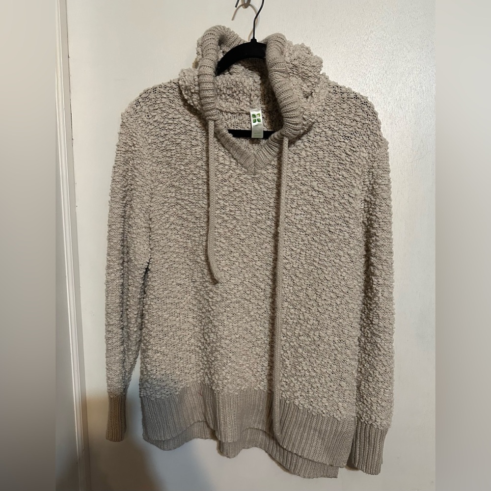 Women’s Greentea popcorn hooded pullover cardigan, cream/tan, XL, EUC